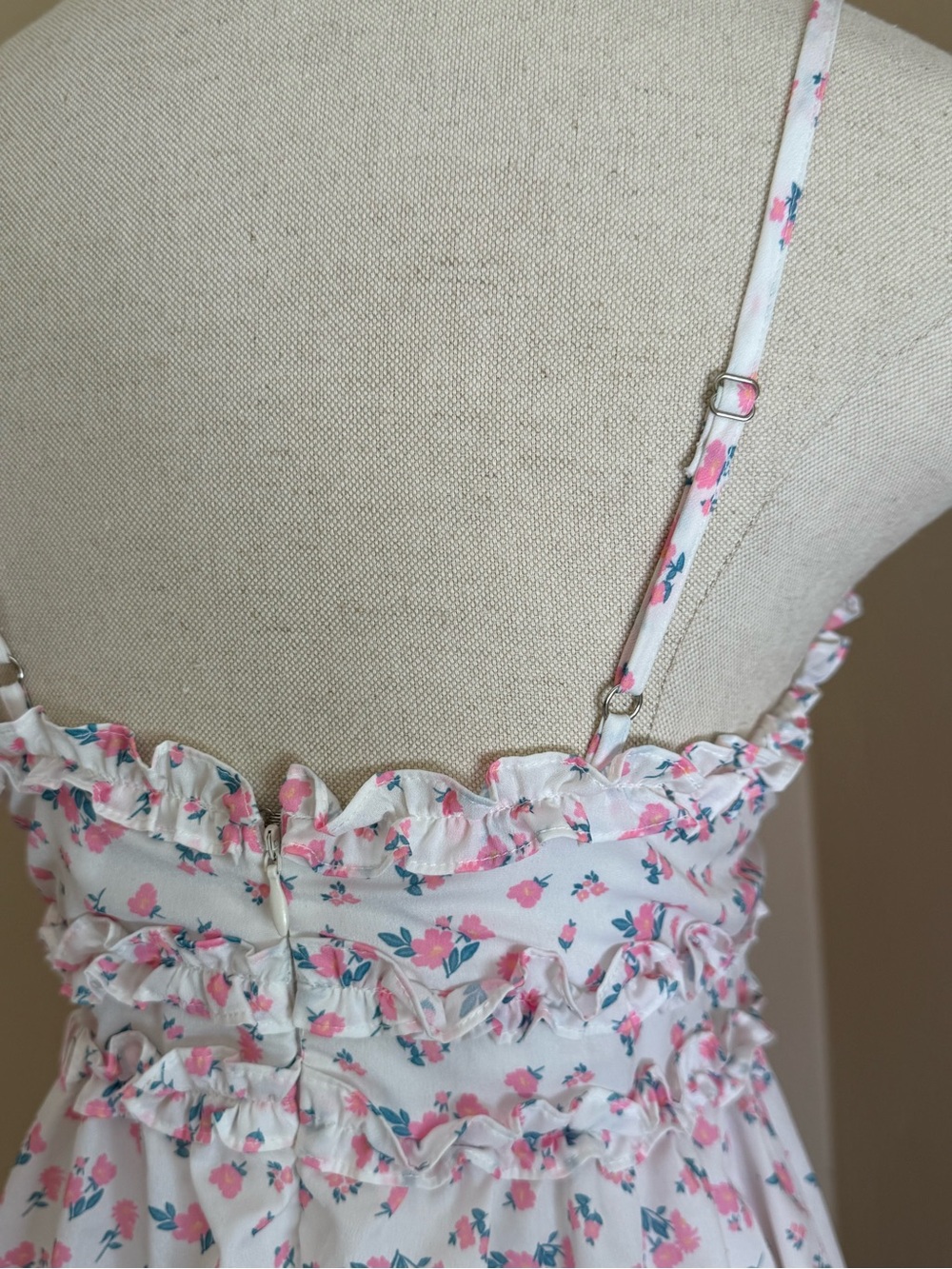 Tiger Mist White Mini Dress with Pink Floral Print - XS - Picture 3 of 4